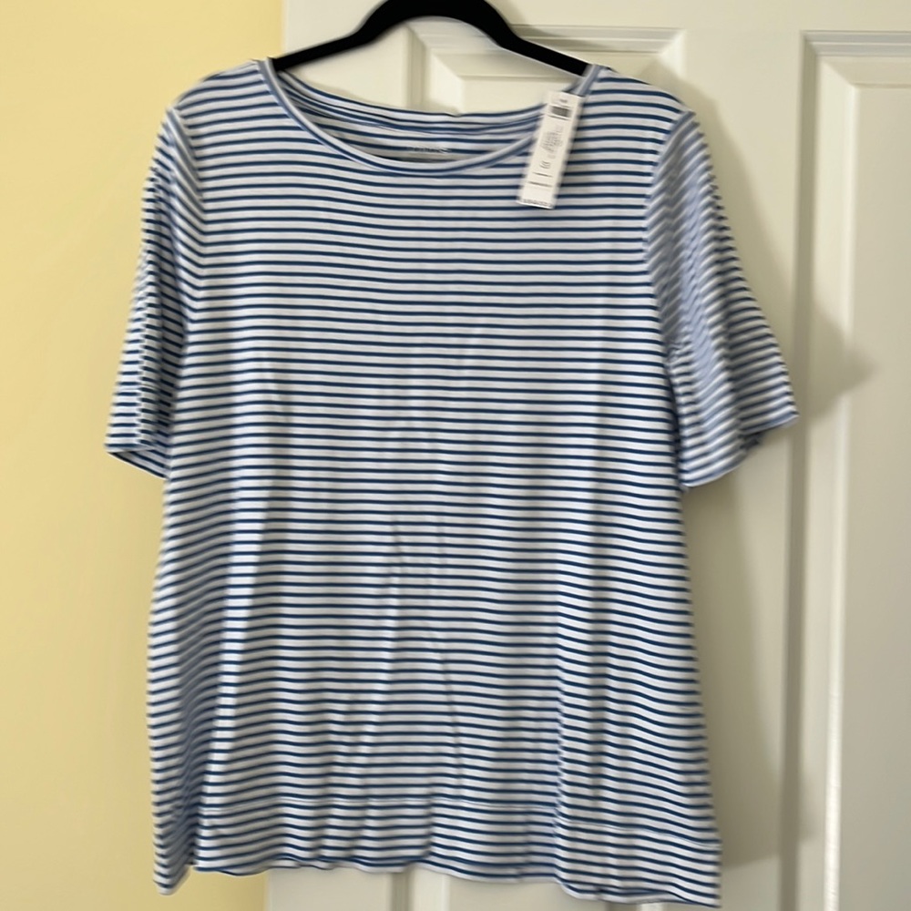 Chico's Blue and White Striped Short Sleeve Tee